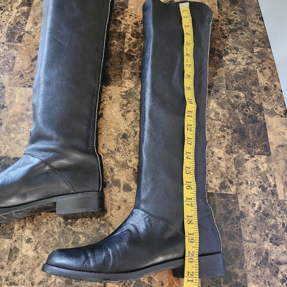 Stuart Weitzman Black Leather Knee-High Boots With Silver Bead Trim Size 7 1/2 - Picture 10 of 13